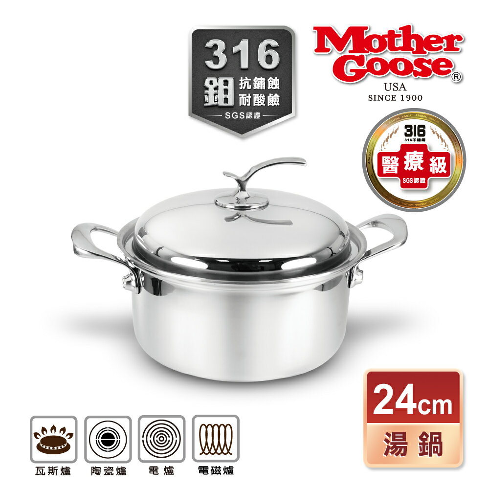【美國MotherGoose 鵝媽媽】醫療級316 凱薩不鏽鋼湯鍋20cm