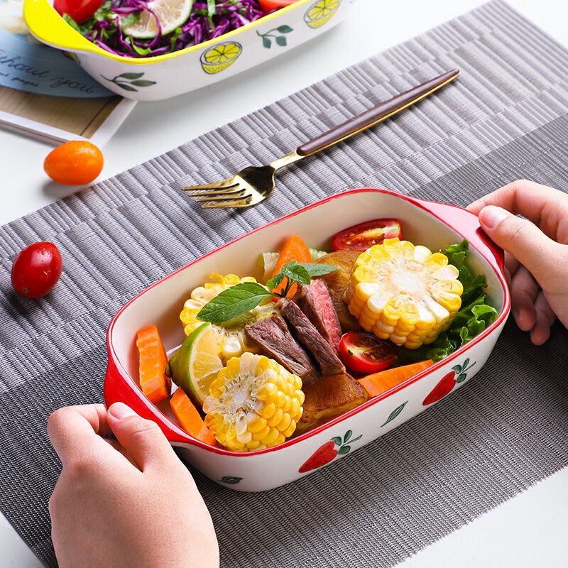 日式北歐ins烤箱盤子家用焗飯烤盤陶瓷長方形創意個性網紅大菜盤