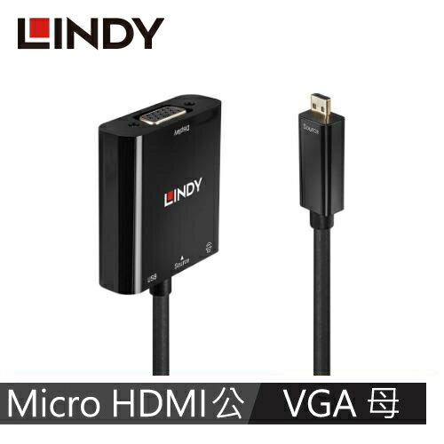 【LINDY 林帝】主動式 MICRO HDMI(TYPE-D)公 To VGA&音源母 轉接器 38287【三井3C】