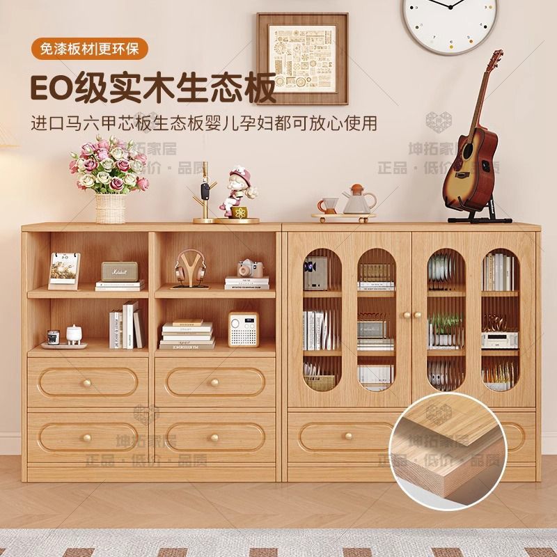 公司貨 超低價 實木書櫃落地家用組合書架防塵儲物櫃兒童簡約置物架帶玻璃門書櫥 快速發貨