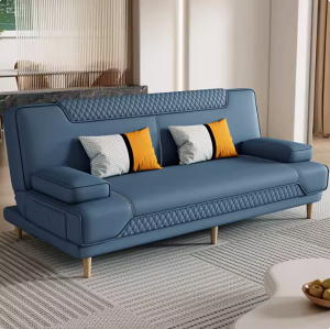 藏藍多功能折疊沙發床 兩用小戶型簡約貓抓皮家用客廳公寓懶人可躺可睡