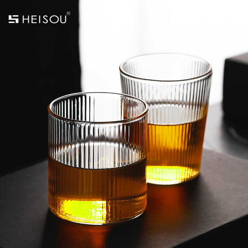 日式耐高溫玻璃條紋喝水杯耐熱ins風茶杯啤酒果汁杯家用咖啡杯子