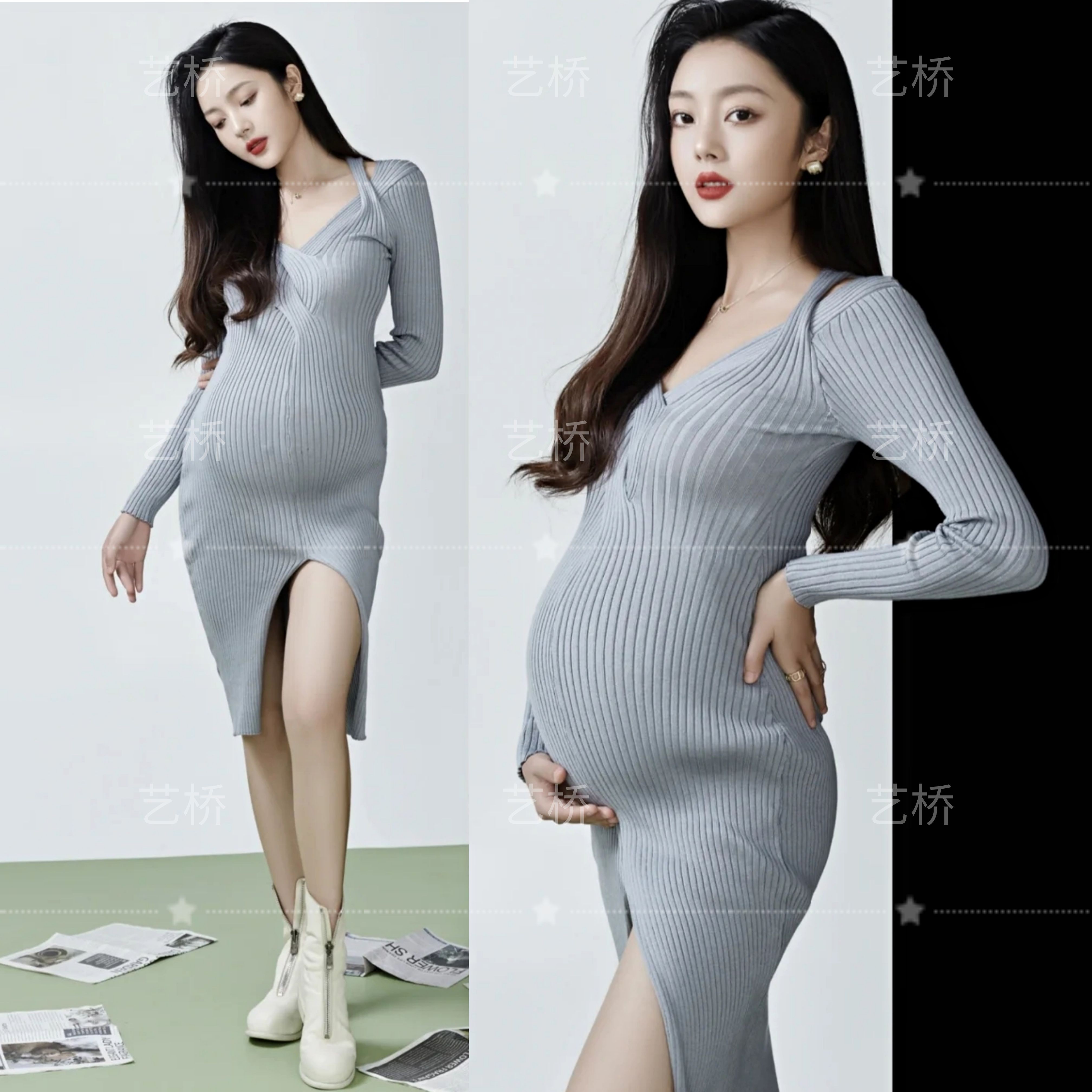 孕婦攝影服裝新款影樓唯美風孕婦裝時尚顯瘦針織衣孕媽咪拍照服裝
