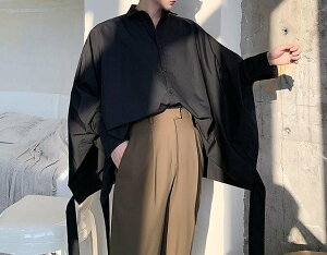 FINDSENSE 品牌 2019 春季 新款 寬鬆 潮流 個性 社會 男青年 蝙蝠 長袖 免燙 襯衫 復古 氣質