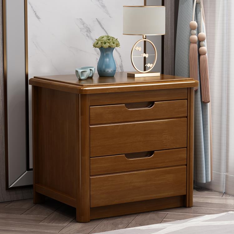 實木床頭櫃橡膠木原木色現代中式超窄迷你小型儲物床邊櫃臥室