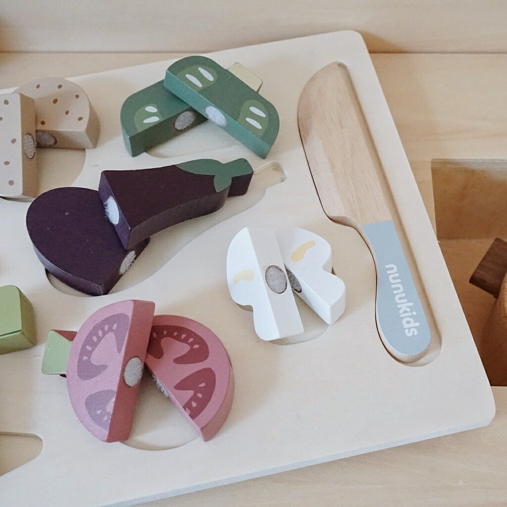 兒童木製水果切切樂nunukids平面蔬菜切切樂拼圖 扮家家酒玩具拼圖拼版 　益智木質　木製玩具拼圖切 3