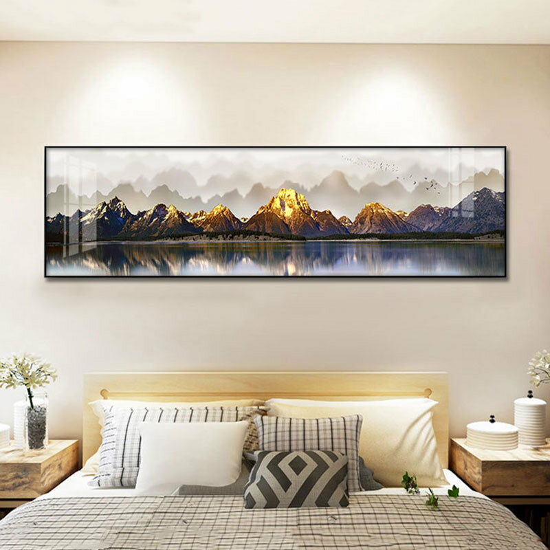 現代臥室床頭山水裝飾畫北歐風景壁畫客廳背景墻輕奢大氣金山掛畫