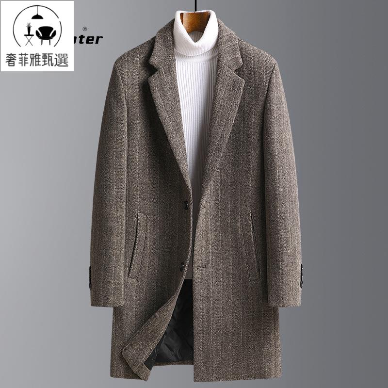 快速出貨/秋冬新款毛呢大衣男修身中長款羊毛風衣男加厚羊毛呢大衣男裝外套