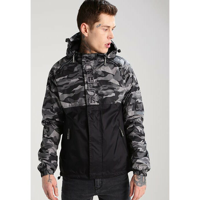 跩狗嚴選 極度乾燥 Superdry Cagoule 刷毛 連帽 風衣 夾克 外套 限量款 黑迷彩 單拉鍊 拼接