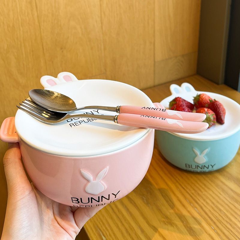 泡麵碗陶瓷帶蓋可愛家用碗單個學生宿舍少女心創意湯碗拉麵碗飯碗【步行者戶外生活館】