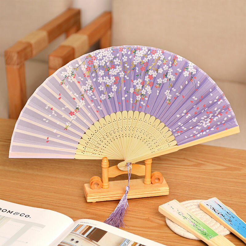 古風摺扇夏季中國風折疊舞蹈扇流蘇布面便攜古典女式漢服配飾扇子