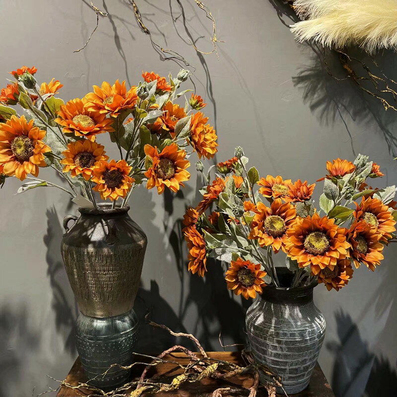 5頭油畫向日葵歐式仿真花束北歐家居擺件餐桌裝飾花絹花攝影道具