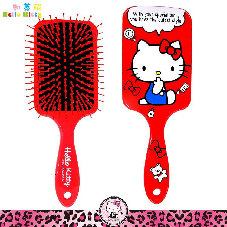 <br/><br/>  三麗鷗Hello Kitty 凱蒂貓紅色 長方形手握梳 梳子 舒壓梳 氣墊梳 美髮梳 日本進口正版 019954<br/><br/>