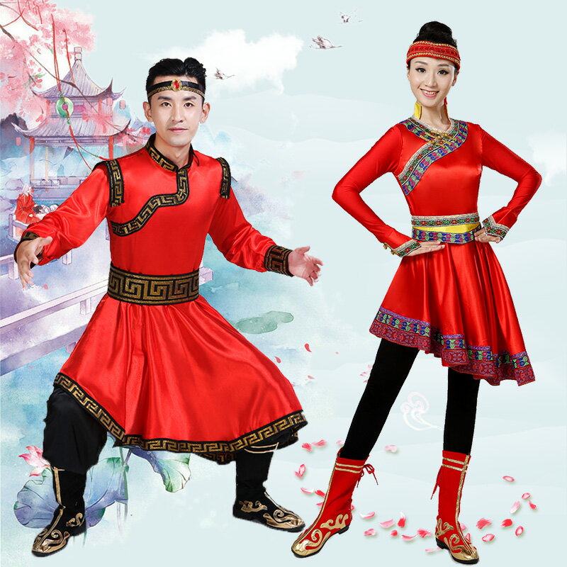 新款演出服蒙古袍鴻雁舞蹈服裝筷子舞少數民族草原男女款表演服裙