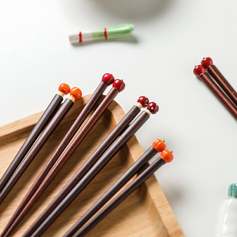 果香 日式家用實木筷子創意防滑可愛尖頭筷耐高溫兒童筷
