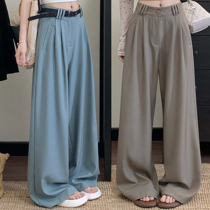 【巴黎精品】現貨+預購 高腰休閒長褲寬褲直筒褲西裝褲落地褲顯瘦大碼休閒女裝-拖地女褲子4色a1lb67