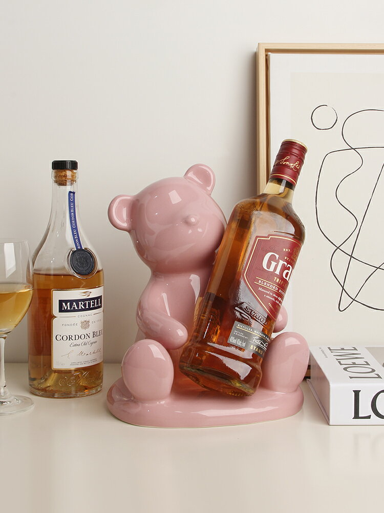 貝漢美創意小熊葡萄紅酒架置物架北歐家用客廳酒柜裝飾品家居擺件