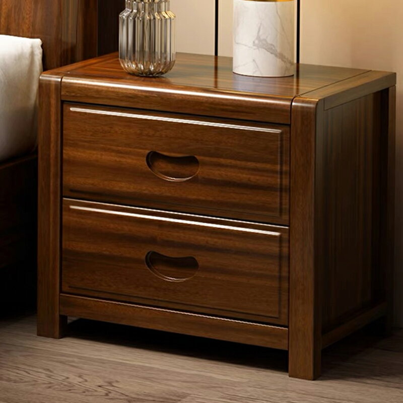 全實木床頭柜現代簡約新中式家用臥室床邊柜收納柜小型純胡桃木色