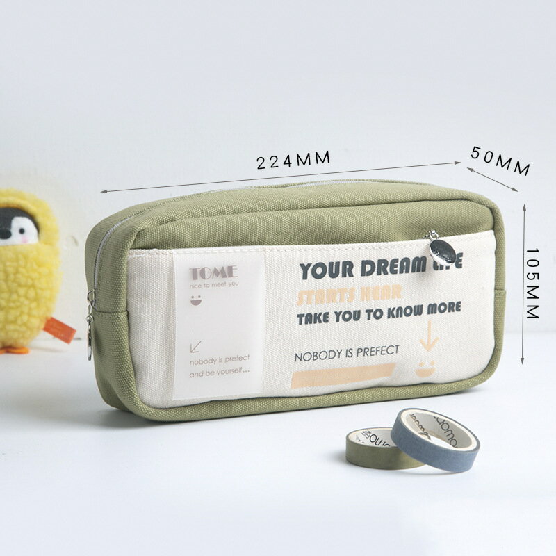小學生日系風帆布筆袋初中生創意簡約拼接大容易雙層文具小收納袋 9