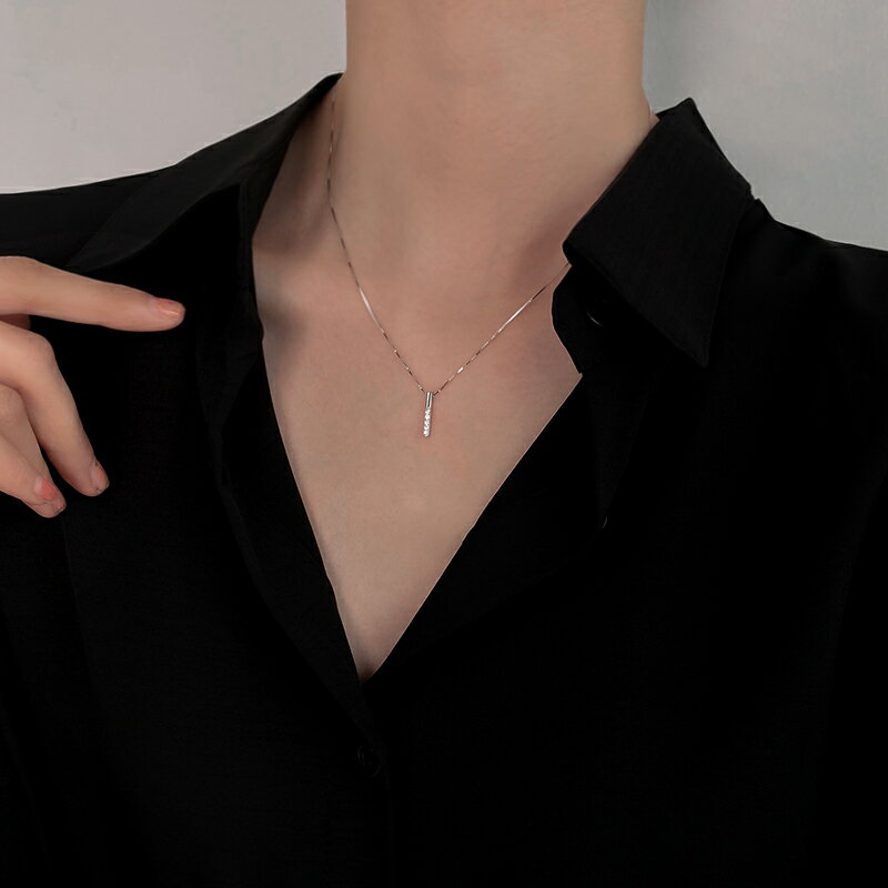 925純銀幾何長條項鏈女潮網紅ins嘻哈鎖骨鏈個性氣質輕奢小眾頸鏈 2
