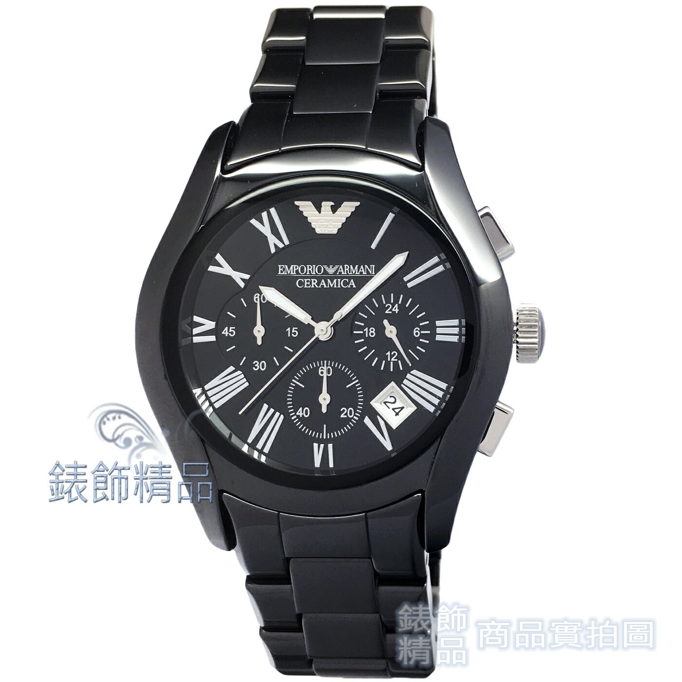 【錶飾精品】 ARMANI 亞曼尼 AR1400 計時碼錶 日期 黑面 陶瓷 男錶