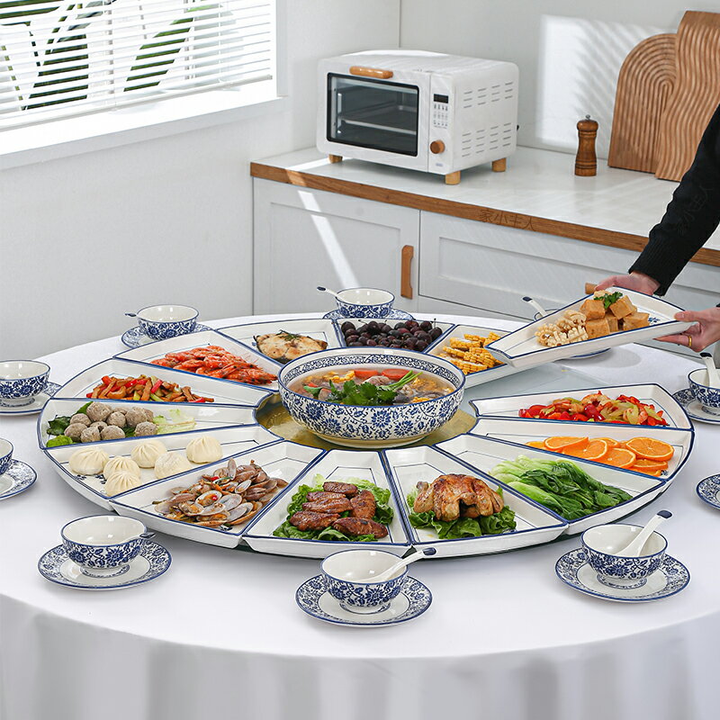 創意陶瓷盤子家用團圓拼盤飯碗碟套裝組合宴會廳輕奢新居喬遷餐具