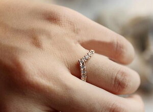 韓國飾品V型V形獨特設計款鑲鑽簡約戒指滿鑽愛心尾戒女