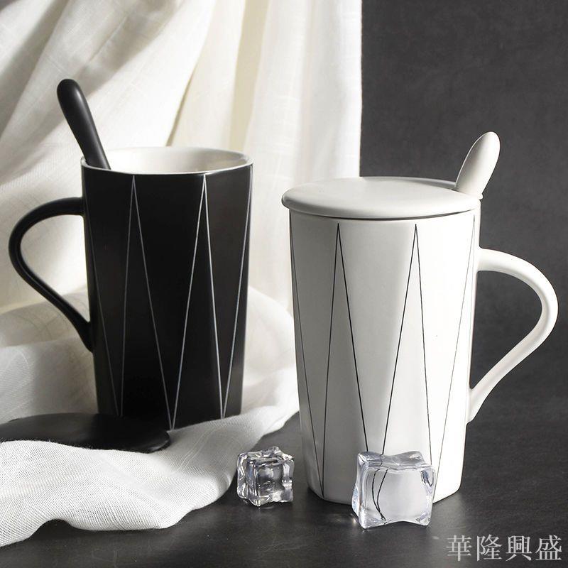 杯子ins高顏值新款陶瓷杯簡約高級情侶馬克杯帶蓋勺水杯生日禮物