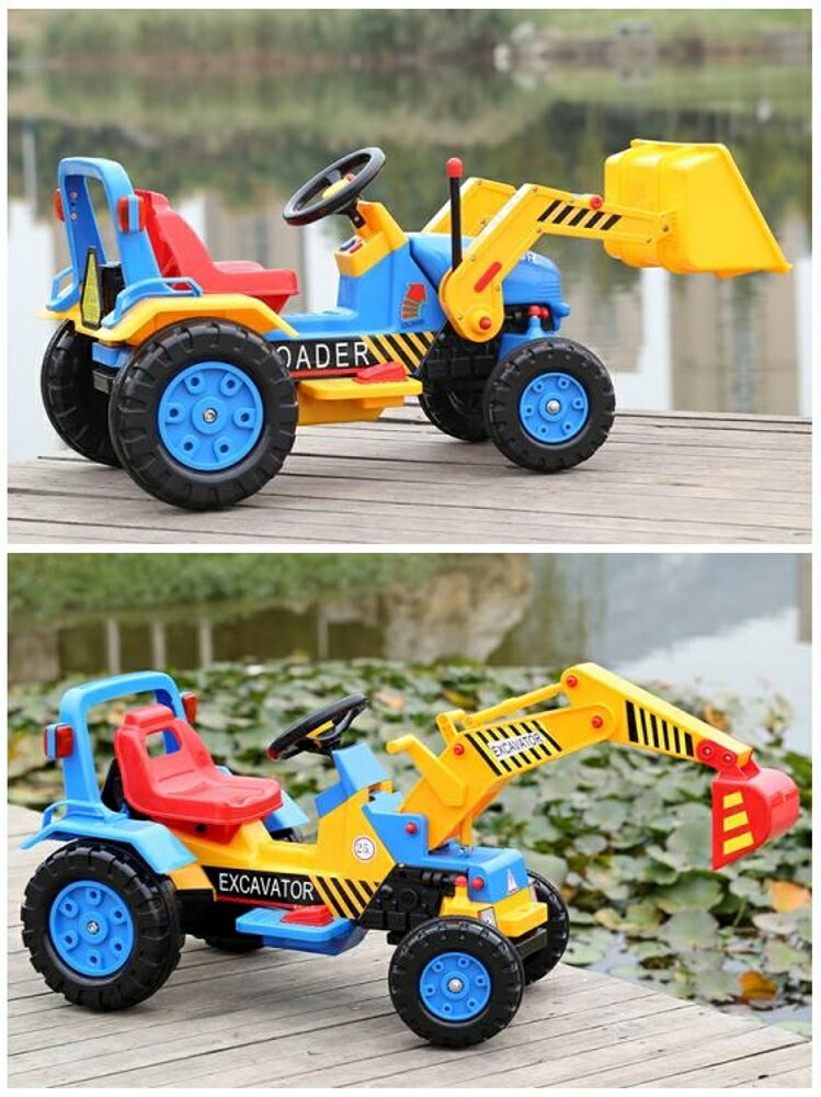 兒童電動挖掘機可坐可騎挖土機電動腳踏玩具車超大號工程車鏟車 交換禮物