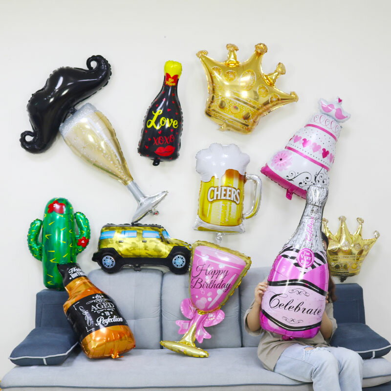 結婚房布置七夕情人節兒童生日成人酒吧派對裝飾香檳酒瓶酒杯氣球