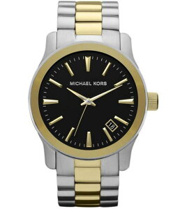 『Marc Jacobs旗艦店』美國代購 Michael Kors 潮流時尚銀色黑盤間金不銹鋼石英腕錶