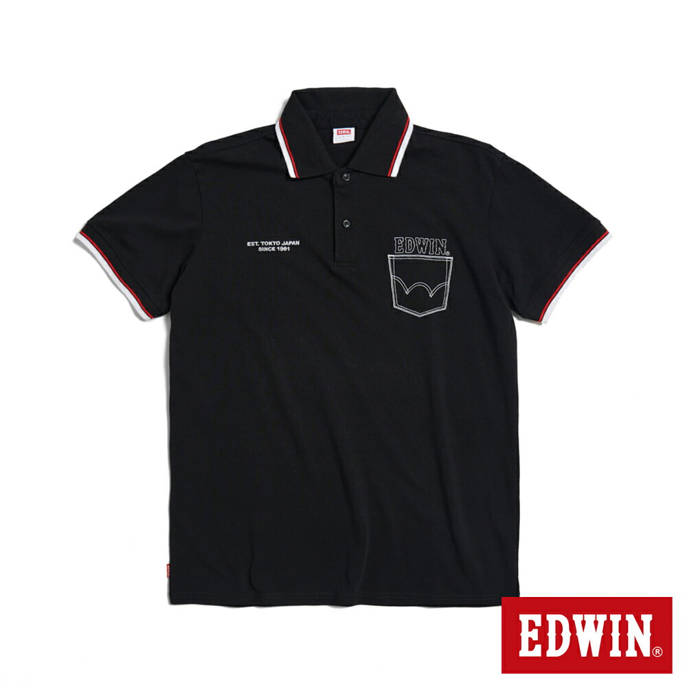 EDWIN 男款 網眼印花短袖POLO衫 (黑色)