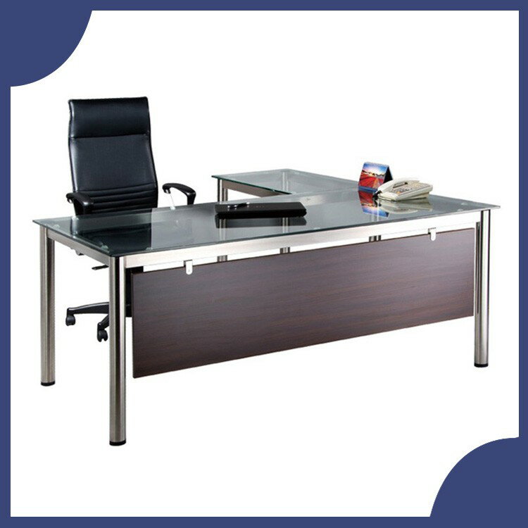 【屬過大商品，運費請先詢問】辦公家具 SKB-16080G+SKB-9050G 不銹鋼 強化清玻璃 主管桌 辦公桌 書桌 桌子