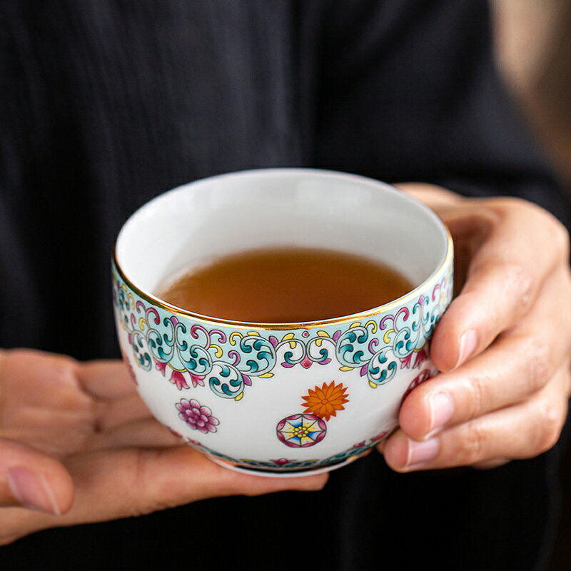 茶杯單個高端品茗杯琺瑯彩茶盞主人杯大號單杯手工陶瓷茶碗功夫茶
