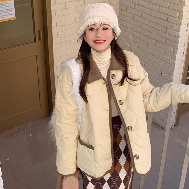 夾棉外套格子棉衣女小個子韓系加厚棉襖時尚百搭秋冬季新款【聚寶屋】