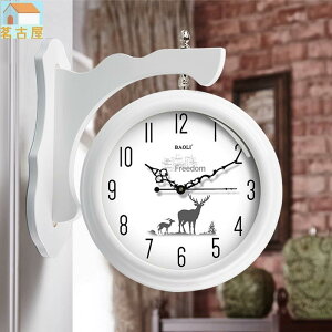 歐式實木雙面掛鐘 現代簡約時尚掛鐘 創意雙面鐘錶 壁鐘石英鐘 北歐客廳鐘錶 臥室時尚靜音歐式掛鐘 家用兩面壁鐘