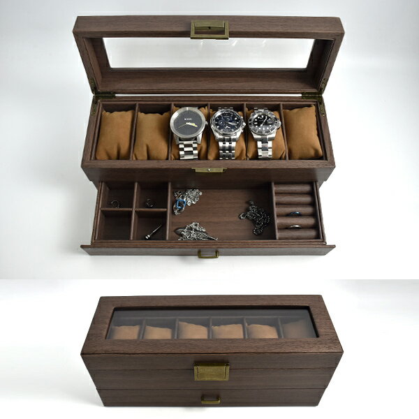 收納盒 手錶飾品雙層咖色皮革【NAWA181】
