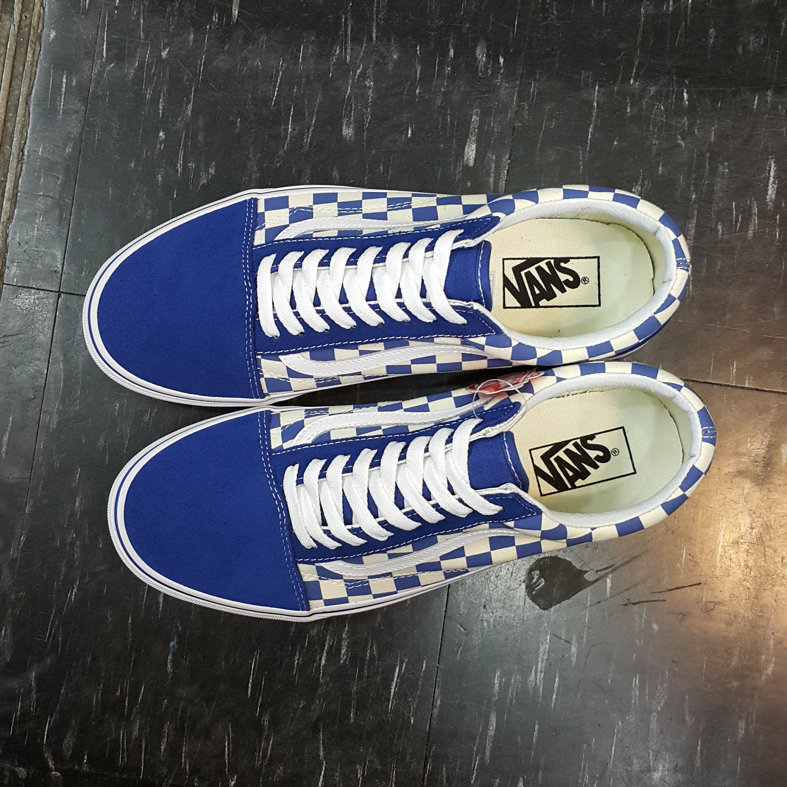 VANS Old Skool Primary Check 棋盤格藍色寶藍色藍白藍格子帆布麂皮