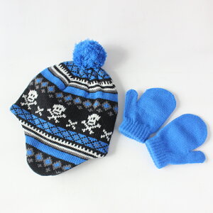單秋冬季男孩兒童帽子手套套裝男寶寶針織提花加絨保暖帽冬1入