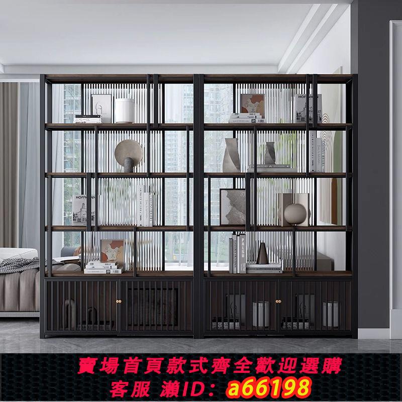 【臺灣公司 可開發票】博古架實木書架置物架落地收納多層實木長虹玻璃家用客廳書櫃屏風