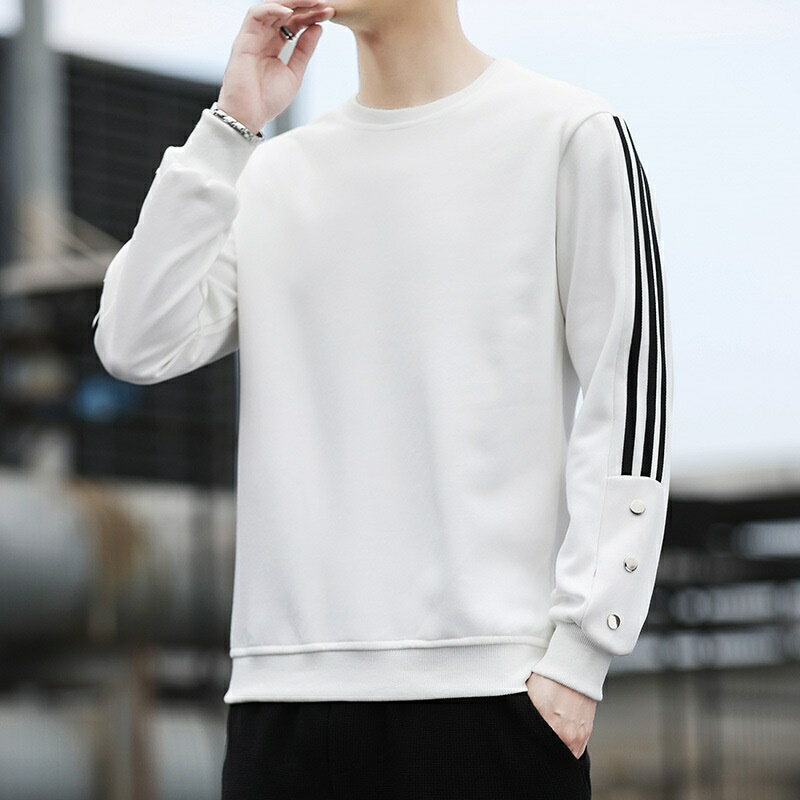 現貨+預購 T恤長袖上衣-拼色條紋圓領休閒男裝3色74kn47【獨家進口】【米蘭精品】