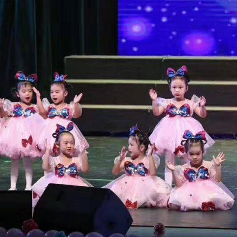 六一兒童表演服裝蓬蓬裙紗裙舞蹈蝴蝶連衣裙幼兒園女童可愛演出服