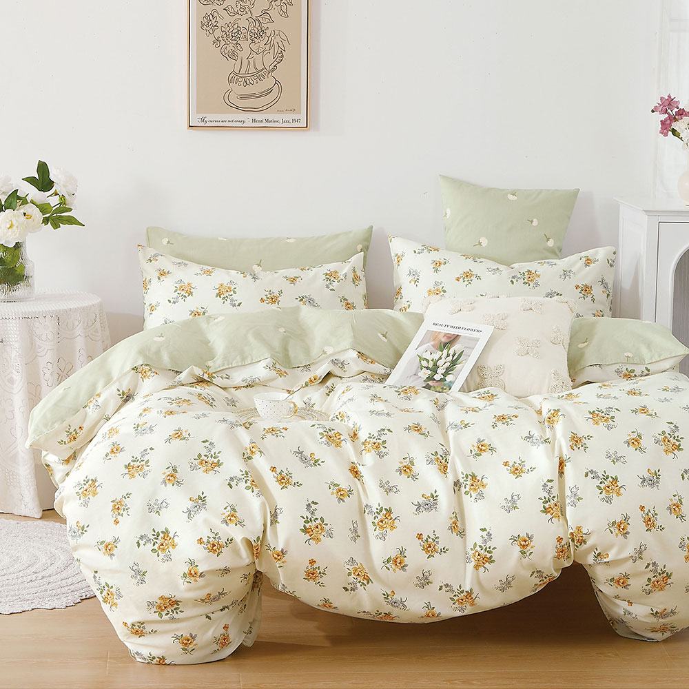 床包枕套組-單人/雙人/加大 / 精梳純棉 / 溫馨黃玫 台灣製 1