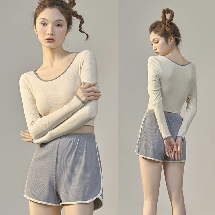 泳衣女 泳裝女 夏季分體式 泳衣兩件式 小胸泳衣 長袖泳衣 學生泳衣 運動學生 保守 遮肚顯瘦 溫泉 遊泳衣女