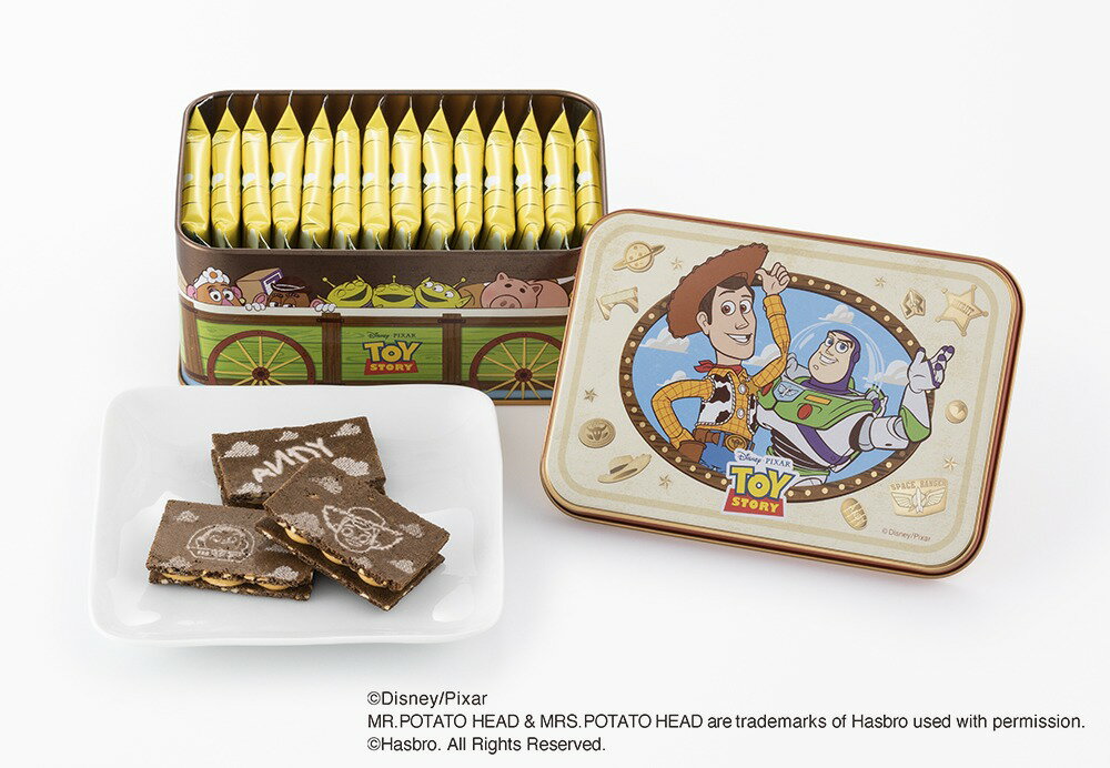 （預購7/24收單）日本東京迪士尼聯名TOKYO BANANA玩具總動員蜂糖巧克力酥脆餅乾-鐵罐＋專屬毛巾禮盒