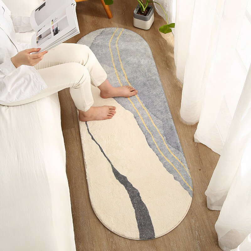 簡約現代仿羊絨床邊地毯臥室床邊毯床前床下長條地墊房間小地毯厚 1