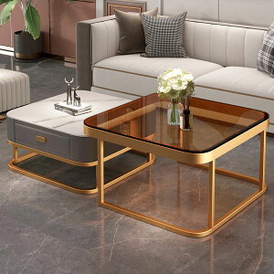 巖板茶幾桌客廳家用北歐輕奢現代方形組合小戶型簡約玻璃茶臺