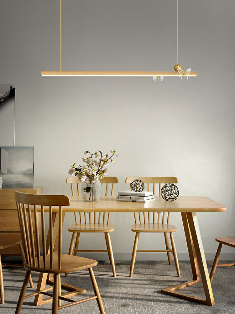 原木餐桌燈現代簡約led長條燈北歐創意飯廳燈具創意蝴蝶餐廳吊燈 1