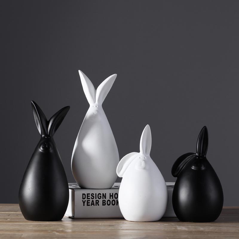 景德鎮陶瓷現代簡約黑白兔創意工藝品客廳擺件新房裝飾品bo009