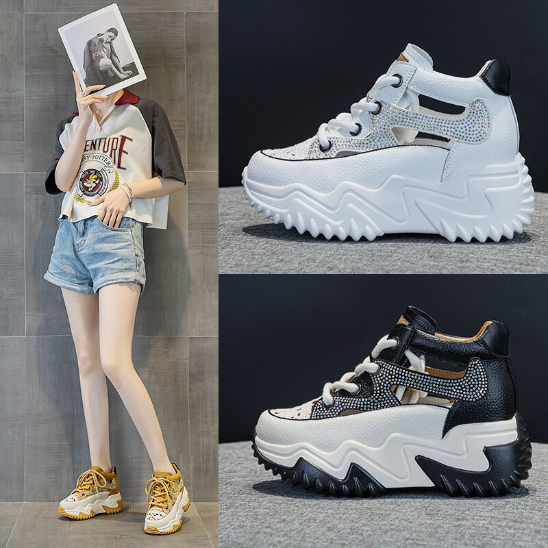 2023-86內增高7CM真皮老爹鞋女 2023春季新款百搭韓版厚底鬆糕休